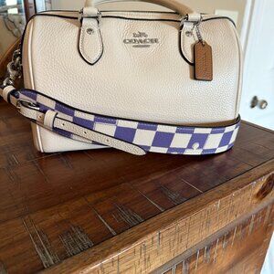 Coach Rowan Satchel Bag (Chalk/Silver) with Checkerboard Detachable Strap